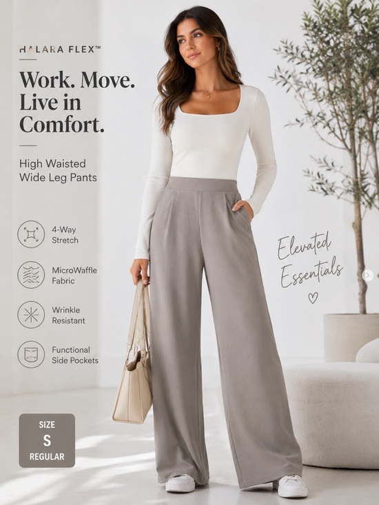 Pants - NWT Halara Flex™ MicroWaffle Wide Leg Work Pants Small Regular Taupe Gray